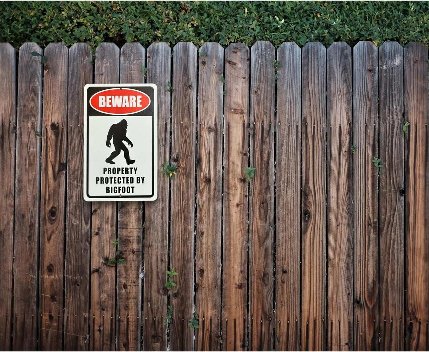 Metal Sign Aluminum Warning Property Protected by Bigfoot 12 x 8 in Outdoor Home Yard Street Garden Garage Door Fence Lake House Cabin. UV Printed Last Years. Made In USA.