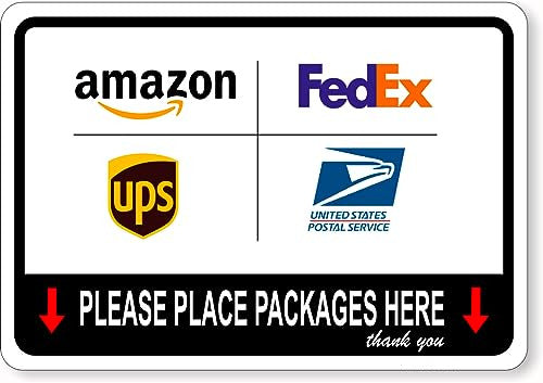Metal Delivery Sign | Yard Sign | Front Door Sign for Outside | Measure 10x7Inch | Please Leave Packages Here Delivery Signs for Home, Amazon Package Boxes & Mailbox for Porch Delivery (Deliver Here)