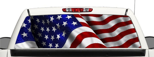 Truck SUV American Flag Rear Window Graphic Decal Perforated Vinyl Wrap