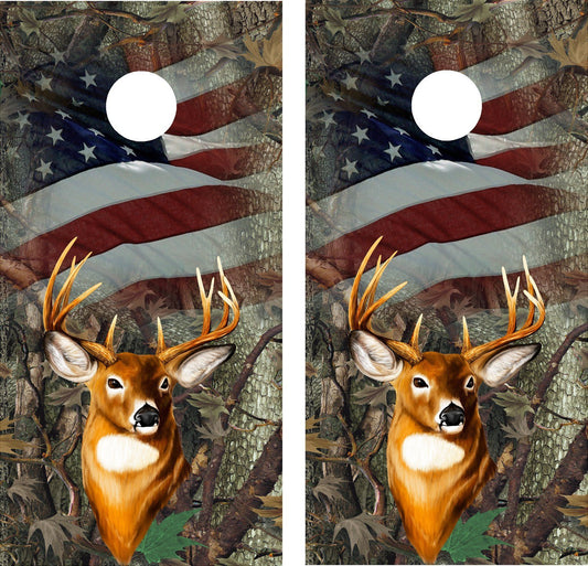 Cornhole Wrap Decal Camo Oak Deer Flag Flag Laminated